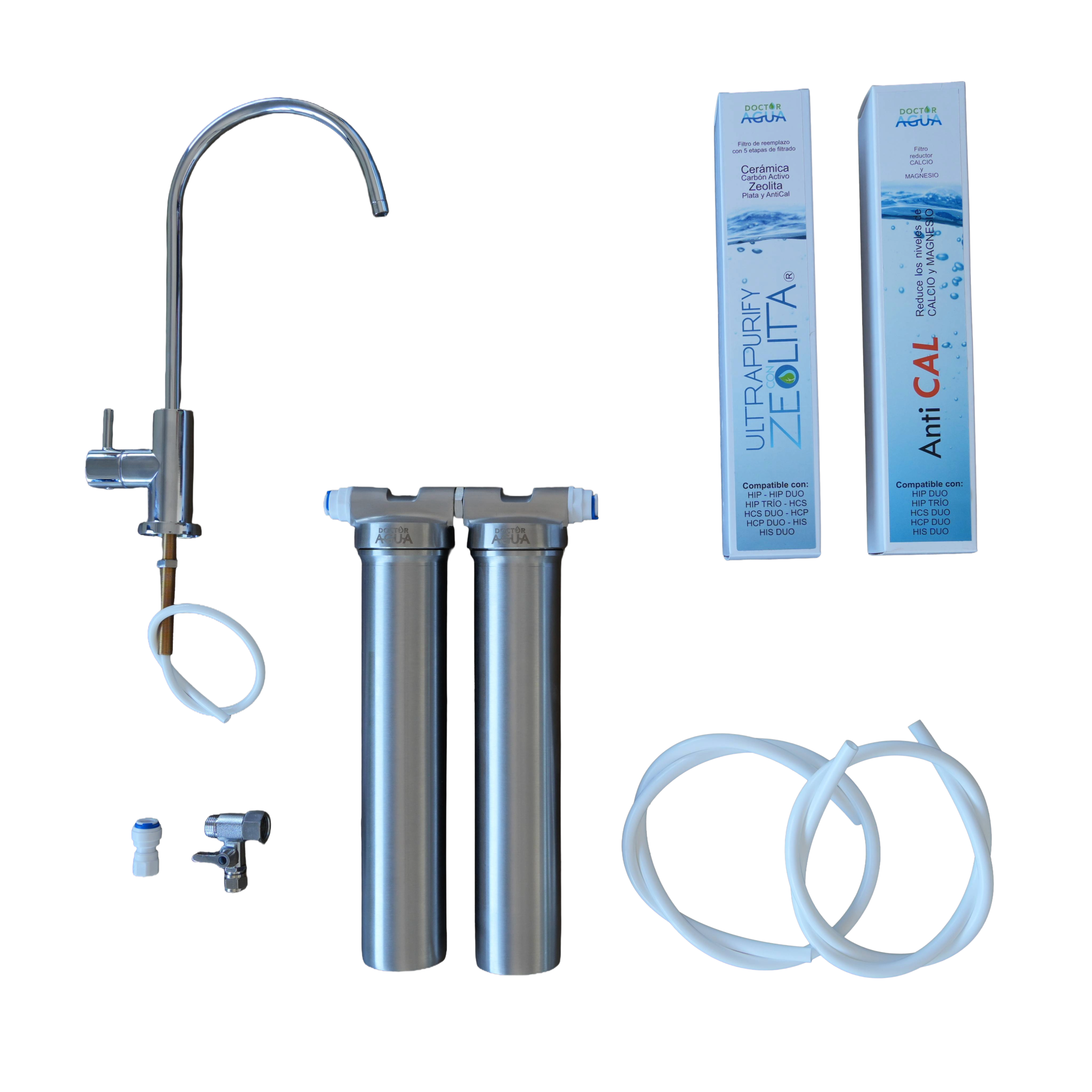 PACK HIS DUO ANTI CAL con ZEOLITA + KIT CON GRIFO 1 VIA