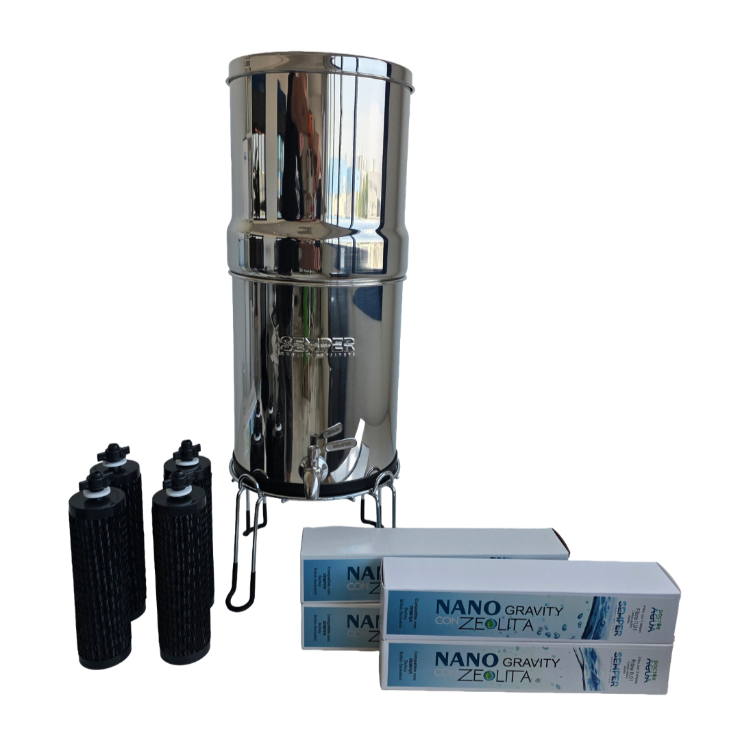 SEMPER - Gravedad 8,5L + 4 filtros Nano Gravity Max con Zeolita + Soporte
